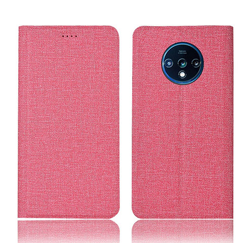 OnePlus 7T用手帳型 布 スタンド H01 OnePlus ピンク