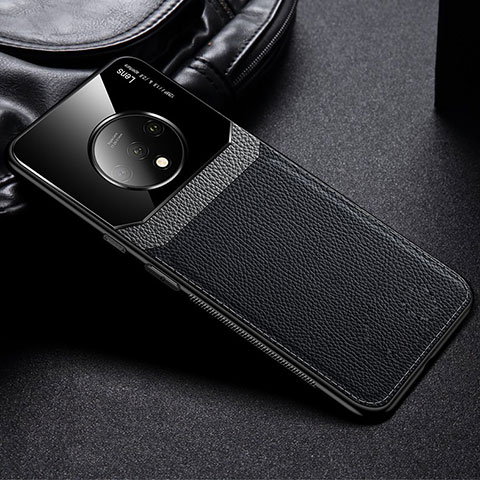 OnePlus 7T用シリコンケース ソフトタッチラバー レザー柄 カバー H03 OnePlus ブラック
