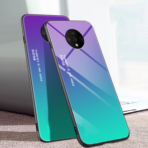 OnePlus 7T用ハイブリットバンパーケース プラスチック 鏡面 虹 グラデーション 勾配色 カバー H01 OnePlus グリーン