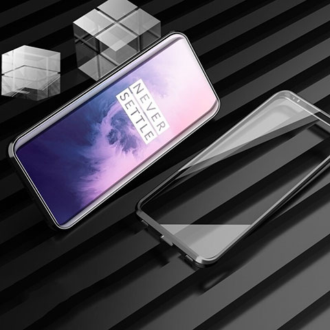 OnePlus 7T Pro 5G用ケース 高級感 手触り良い アルミメタル 製の金属製 360度 フルカバーバンパー 鏡面 カバー M01 OnePlus ブラック