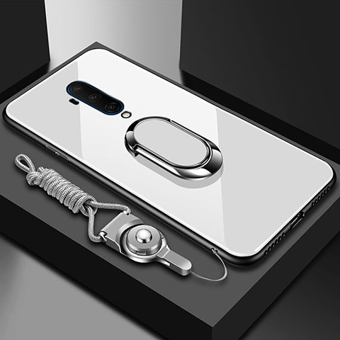 OnePlus 7T Pro用ハイブリットバンパーケース プラスチック 鏡面 カバー アンド指輪 マグネット式 OnePlus ホワイト