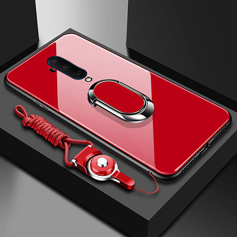 OnePlus 7T Pro用ハイブリットバンパーケース プラスチック 鏡面 カバー アンド指輪 マグネット式 OnePlus レッド