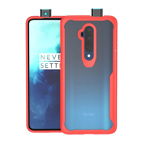 OnePlus 7T Pro用ハイブリットバンパーケース クリア透明 プラスチック 鏡面 カバー M01 OnePlus レッド