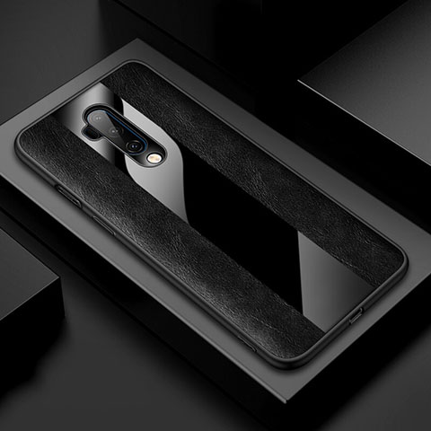 OnePlus 7T Pro用シリコンケース ソフトタッチラバー レザー柄 カバー H03 OnePlus ブラック