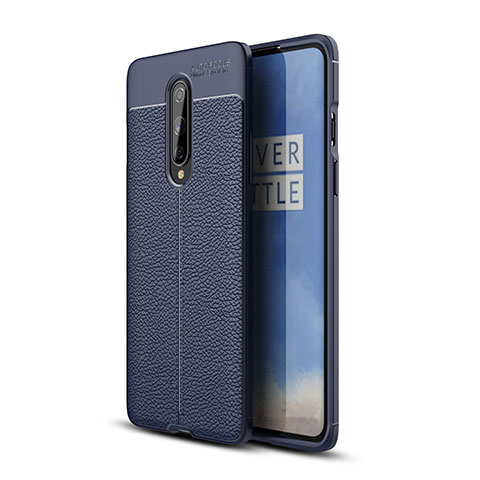 OnePlus 8用シリコンケース ソフトタッチラバー レザー柄 カバー OnePlus ネイビー