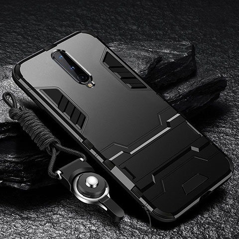 OnePlus 8用ハイブリットバンパーケース スタンド プラスチック 兼シリコーン カバー R01 OnePlus ブラック