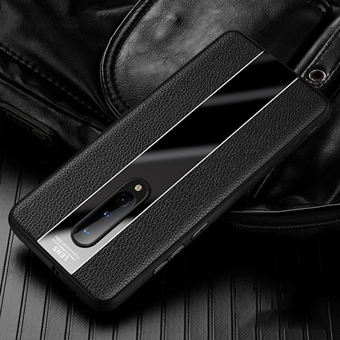 OnePlus 8用シリコンケース ソフトタッチラバー レザー柄 カバー H02 OnePlus ブラック
