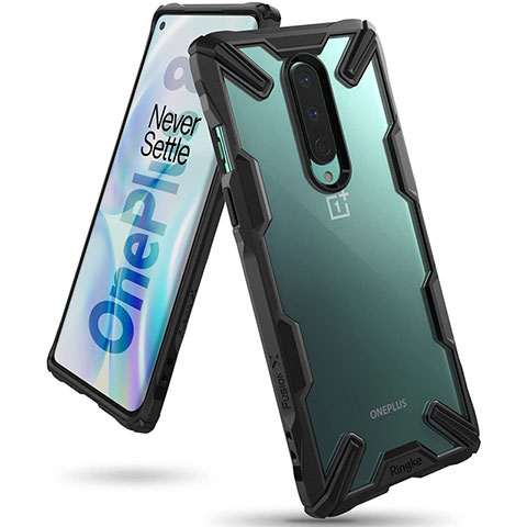 OnePlus 8用ハイブリットバンパーケース クリア透明 プラスチック 鏡面 カバー H02 OnePlus ブラック