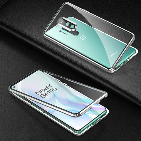 OnePlus 8 Pro用ケース 高級感 手触り良い アルミメタル 製の金属製 360度 フルカバーバンパー 鏡面 カバー T01 OnePlus シルバー