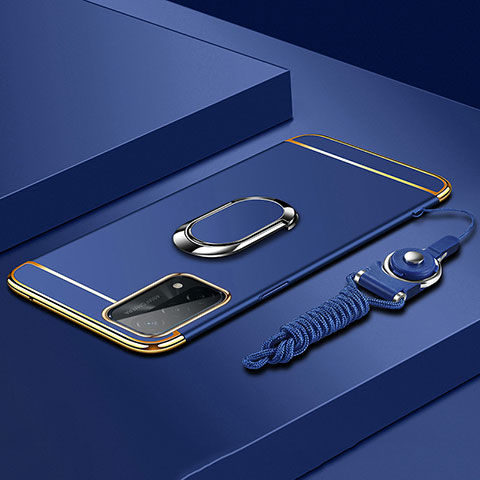 OnePlus Nord N200 5G用ケース 高級感 手触り良い メタル兼プラスチック バンパー アンド指輪 P03 OnePlus ネイビー
