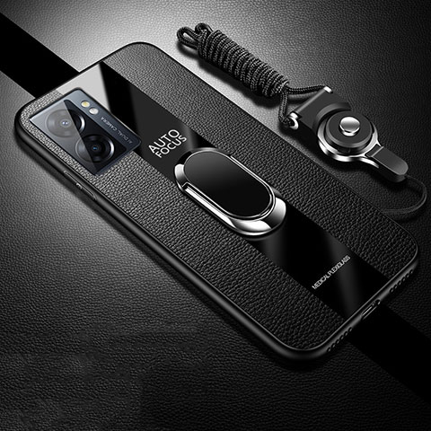 OnePlus Nord N300 5G用シリコンケース ソフトタッチラバー レザー柄 アンドマグネット式 S01 OnePlus ブラック