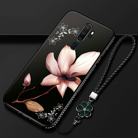 Oppo A11X用シリコンケース ソフトタッチラバー 花 カバー Oppo ブラウン