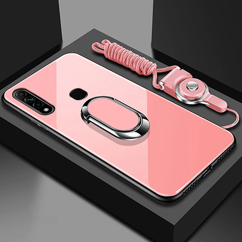 Oppo A31用ハイブリットバンパーケース プラスチック 鏡面 カバー アンド指輪 マグネット式 Oppo ピンク