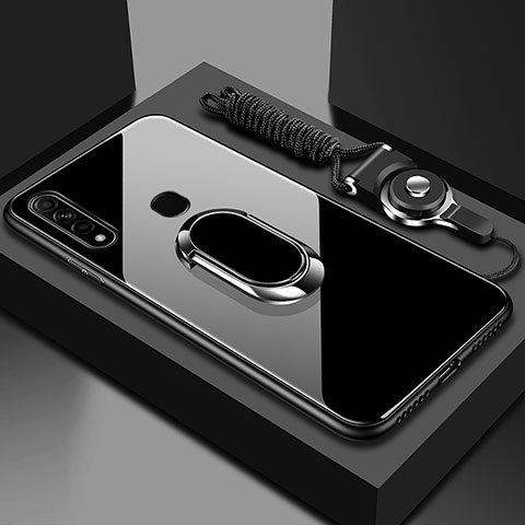 Oppo A31用ハイブリットバンパーケース プラスチック 鏡面 カバー アンド指輪 マグネット式 Oppo ブラック