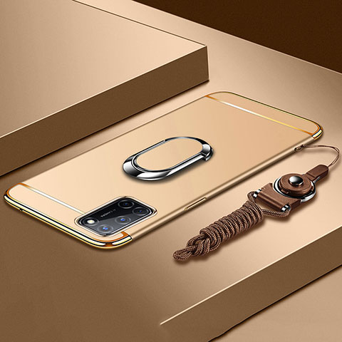 Oppo A52用ケース 高級感 手触り良い メタル兼プラスチック バンパー アンド指輪 亦 ひも Oppo ゴールド