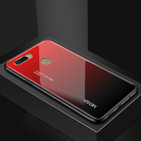 Oppo A7用ハイブリットバンパーケース プラスチック 鏡面 虹 グラデーション 勾配色 カバー Oppo レッド