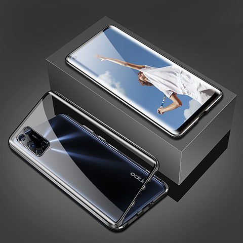 Oppo A72用ケース 高級感 手触り良い アルミメタル 製の金属製 360度 フルカバーバンパー 鏡面 カバー T02 Oppo ブラック