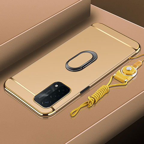 Oppo A74 5G用ケース 高級感 手触り良い メタル兼プラスチック バンパー アンド指輪 P01 Oppo ゴールド