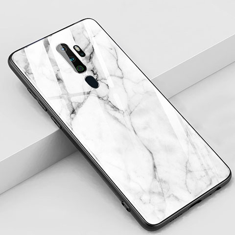Oppo A9 (2020)用ハイブリットバンパーケース プラスチック パターン 鏡面 カバー S01 Oppo ホワイト