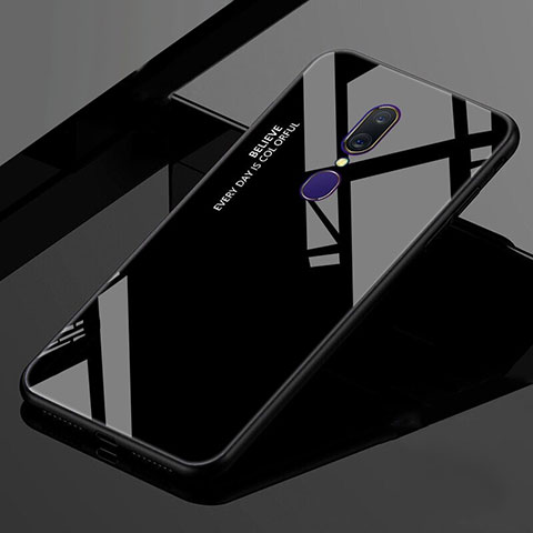 Oppo A9用ハイブリットバンパーケース プラスチック 鏡面 虹 グラデーション 勾配色 カバー Oppo ブラック