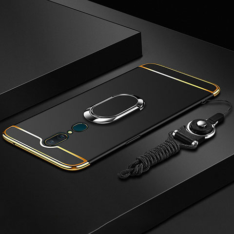 Oppo A9用ケース 高級感 手触り良い メタル兼プラスチック バンパー アンド指輪 A01 Oppo ブラック