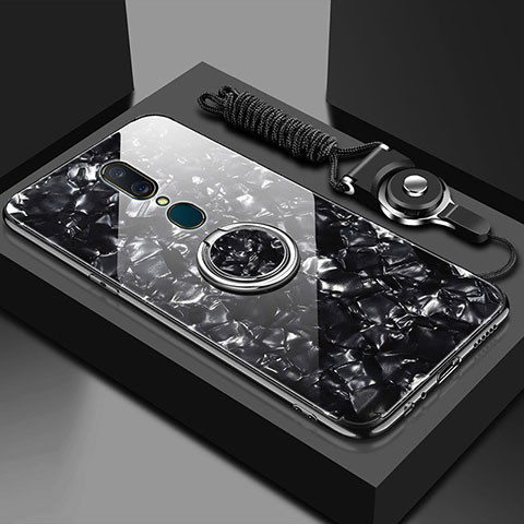 Oppo A9用ハイブリットバンパーケース プラスチック 鏡面 カバー アンド指輪 マグネット式 Oppo ブラック