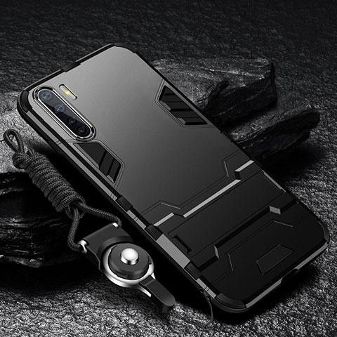 Oppo A91用ハイブリットバンパーケース スタンド プラスチック 兼シリコーン カバー Oppo ブラック