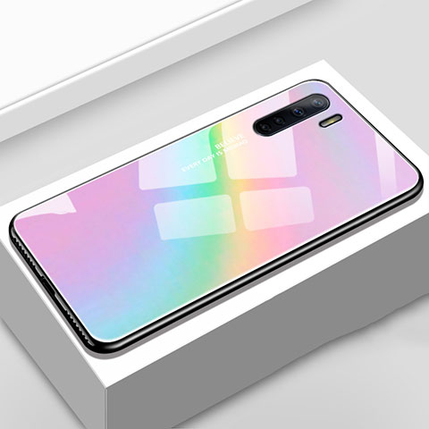 Oppo A91用ハイブリットバンパーケース プラスチック 鏡面 虹 グラデーション 勾配色 カバー Oppo カラフル