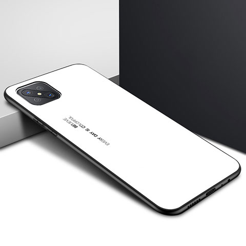 Oppo A92s 5G用ハイブリットバンパーケース プラスチック 鏡面 カバー Oppo ホワイト