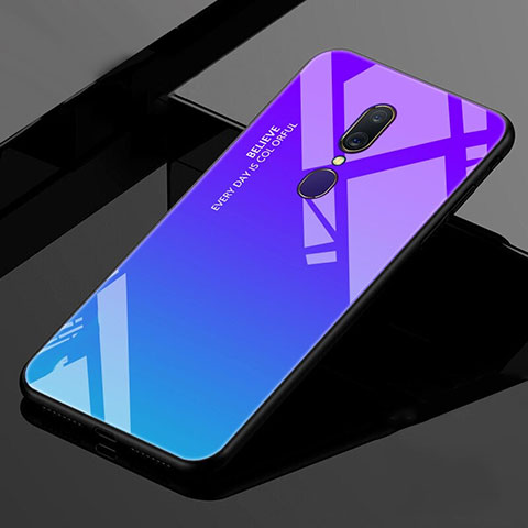 Oppo A9X用ハイブリットバンパーケース プラスチック 鏡面 虹 グラデーション 勾配色 カバー Oppo ネイビー