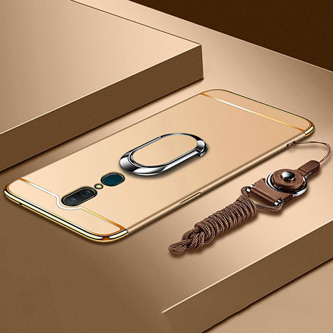 Oppo A9X用ケース 高級感 手触り良い メタル兼プラスチック バンパー アンド指輪 A01 Oppo ゴールド