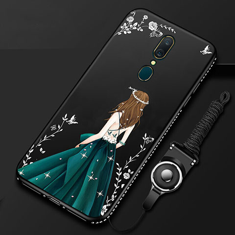 Oppo A9X用シリコンケース ソフトタッチラバー バタフライ ドレスガール ドレス少女 カバー Oppo ブラック