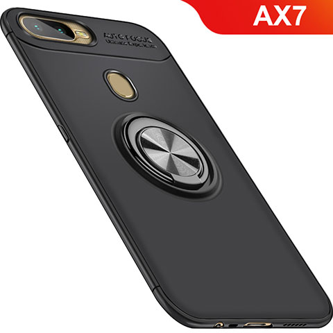 Oppo AX7用極薄ソフトケース シリコンケース 耐衝撃 全面保護 アンド指輪 マグネット式 バンパー Oppo ブラック