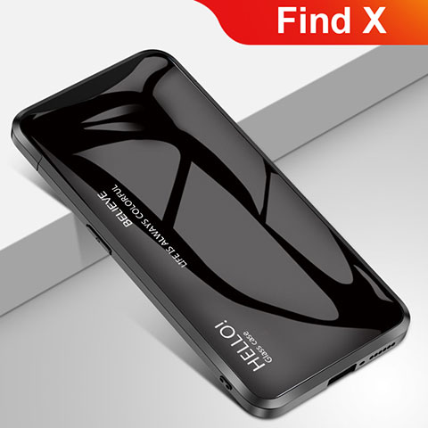 Oppo Find X用ハイブリットバンパーケース プラスチック 鏡面 虹 グラデーション 勾配色 カバー Oppo ブラック