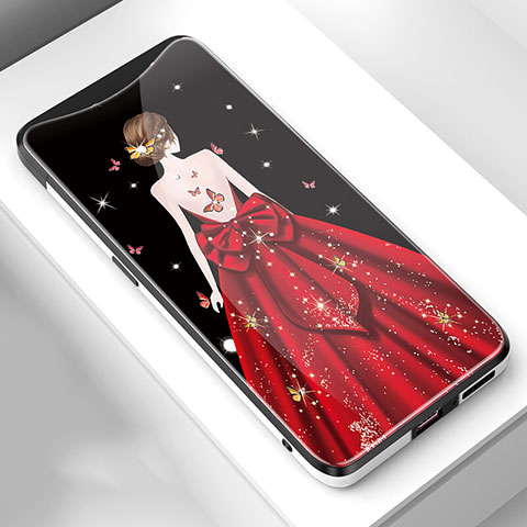 Oppo Find X用ハイブリットバンパーケース プラスチック ドレスガール ドレス少女 鏡面 カバー Oppo ワインレッド
