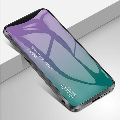 Oppo Find X Super Flash Edition用ハイブリットバンパーケース プラスチック 鏡面 虹 グラデーション 勾配色 カバー Oppo マルチカラー