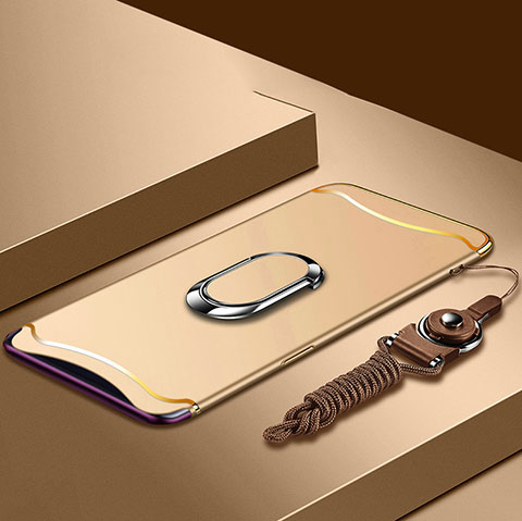 Oppo Find X Super Flash Edition用ケース 高級感 手触り良い メタル兼プラスチック バンパー アンド指輪 亦 ひも Oppo ゴールド