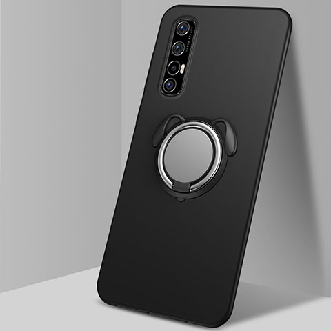 Oppo Find X2 Neo用極薄ソフトケース シリコンケース 耐衝撃 全面保護 アンド指輪 マグネット式 バンパー T01 Oppo ブラック