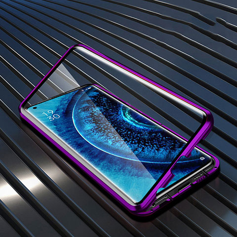 Oppo Find X2 Pro用ケース 高級感 手触り良い アルミメタル 製の金属製 360度 フルカバーバンパー 鏡面 カバー A01 Oppo パープル