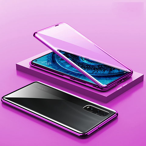 Oppo Find X2 Pro用ケース 高級感 手触り良い アルミメタル 製の金属製 360度 フルカバーバンパー 鏡面 カバー A02 Oppo パープル