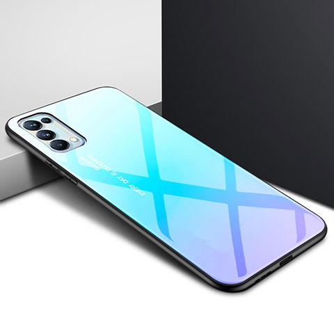 Oppo Find X3 Lite 5G用ハイブリットバンパーケース プラスチック 鏡面 カバー Oppo ブルー