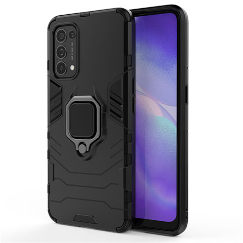 Oppo Find X3 Lite 5G用ハイブリットバンパーケース プラスチック アンド指輪 マグネット式 Oppo ブラック