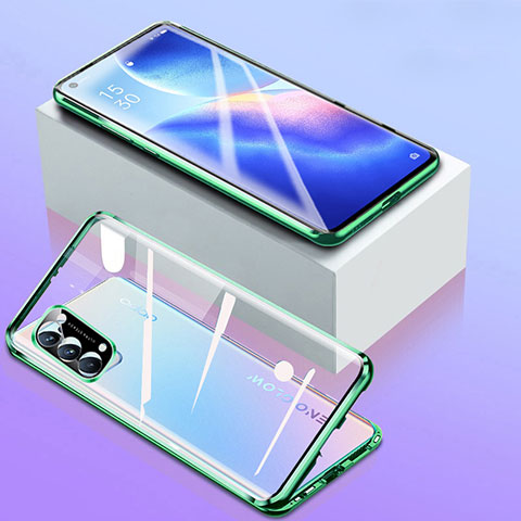 Oppo Find X3 Lite 5G用ケース 高級感 手触り良い アルミメタル 製の金属製 360度 フルカバーバンパー 鏡面 カバー Oppo グリーン