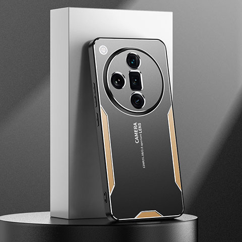 Oppo Find X7 Ultra 5G用ケース 高級感 手触り良い アルミメタル 製の金属製 兼シリコン カバー PB1 Oppo ゴールド