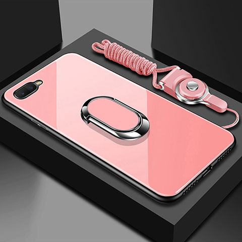 Oppo K1用ハイブリットバンパーケース プラスチック 鏡面 カバー アンド指輪 マグネット式 T02 Oppo ピンク