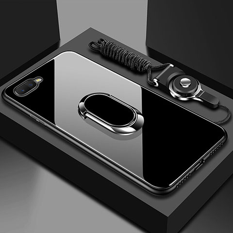 Oppo K1用ハイブリットバンパーケース プラスチック 鏡面 カバー アンド指輪 マグネット式 T02 Oppo ブラック