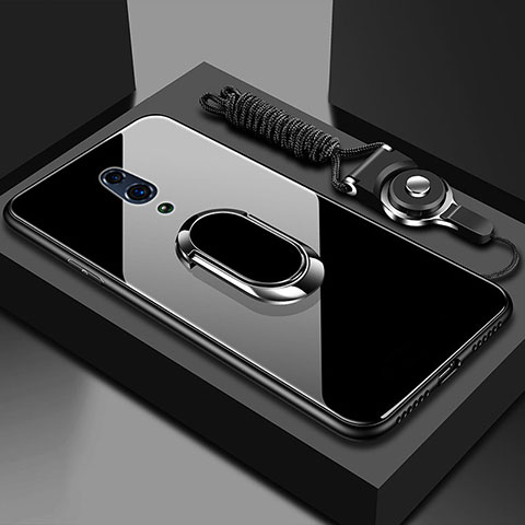Oppo K3用ハイブリットバンパーケース プラスチック 鏡面 カバー アンド指輪 マグネット式 Oppo ブラック
