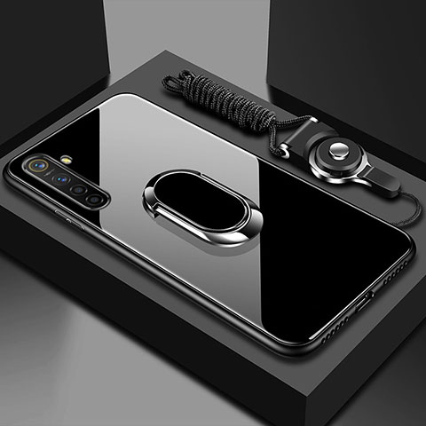 Oppo K5用ハイブリットバンパーケース プラスチック 鏡面 カバー アンド指輪 マグネット式 Oppo ブラック