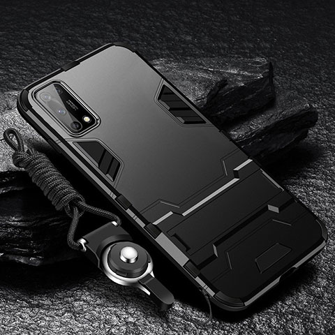 Oppo K7x 5G用ハイブリットバンパーケース スタンド プラスチック 兼シリコーン カバー Oppo ブラック