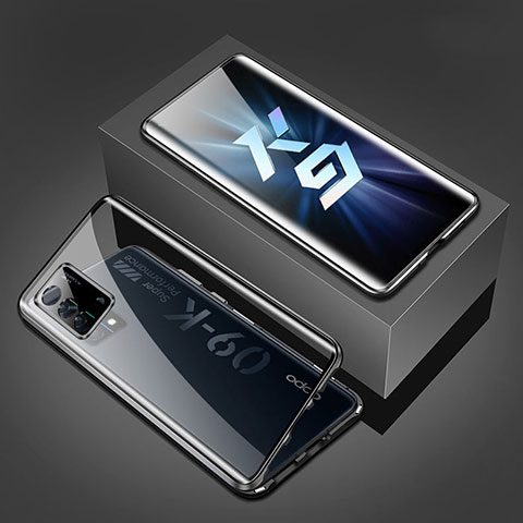 Oppo K9 5G用ケース 高級感 手触り良い アルミメタル 製の金属製 360度 フルカバーバンパー 鏡面 カバー P01 Oppo ブラック